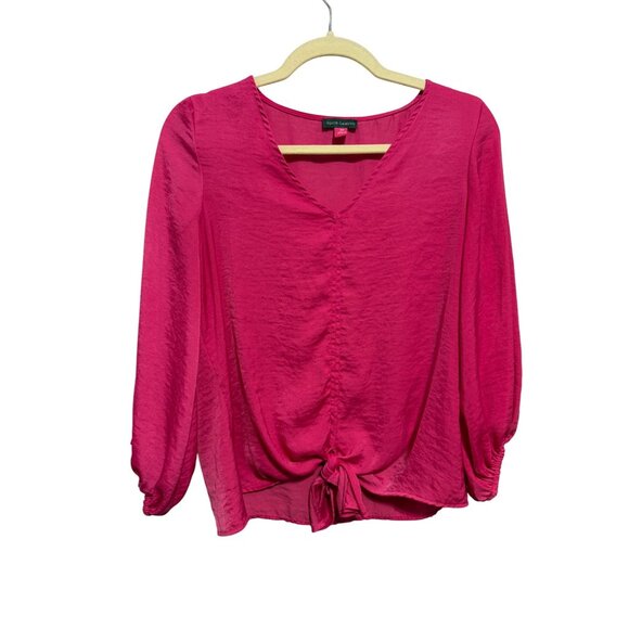 Vince Camuto Women's Fuchsia Blouse XS Balloon Sleeve Tie-Front - Picture 1 of 5